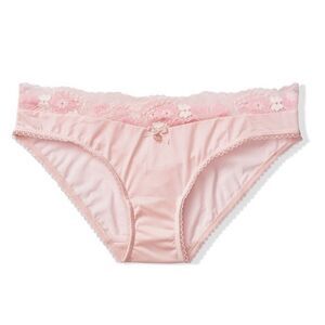 Victorias Secret Body Supersoft Satiny Lace waist Bikini panty Pink cross dye M